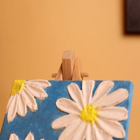 Mini Daisy Canvas Art with Blue Background Texture